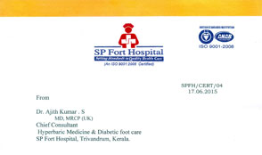 Testimonial HBOT S.P.Fort Hospital Trivendrum